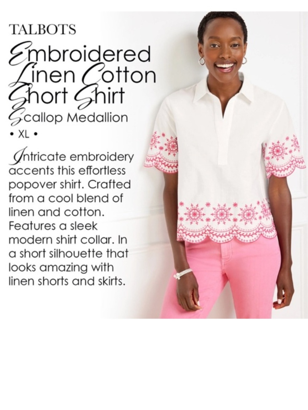Talbots White Collared embroidered Shirt